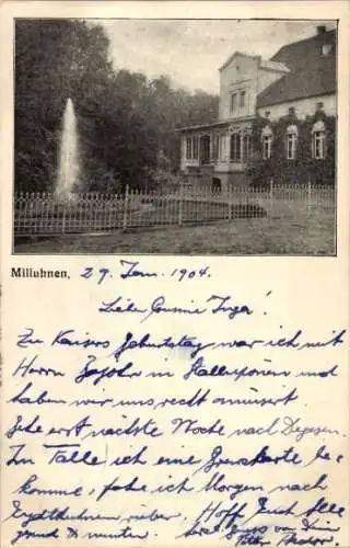 Ak Miluhnen Nesterow Stallupönen Ostpreußen, Villa, Springbrunnen