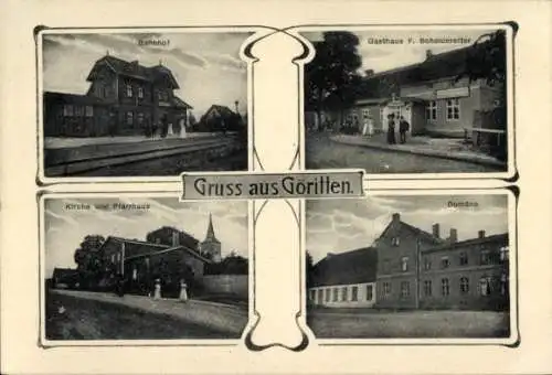 Ak Puschkino Göritten Ostpreußen, Kirche, Pfarrhaus, Domäne, Gasthaus