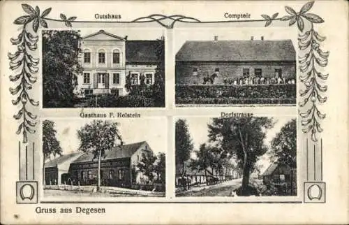 Ak Babuschkino Groß Degesen Ostpreußen, Gutshaus, Comptoir, Dorfstraße, Gasthaus