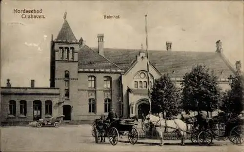 Ak Nordseebad Cuxhaven, Bahnhof, Kutsche