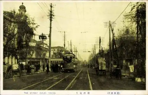 Ak Tokyo Tokio Japan, Hauptstraße, Straßenbahn