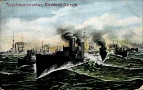 Ak Deutsche Kriegsschiffe, Torpedobootsmanöver, Durchbruch Versuch, Kaiserliche Marine