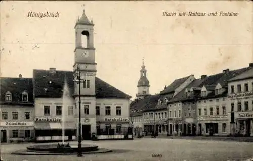 Ak Königsbrück in der Oberlausitz, Markt, Rathaus, Fontaine