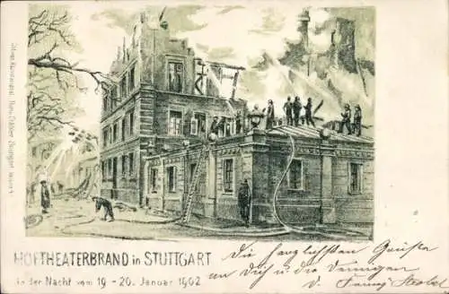 Ak Stuttgart in Württemberg, Hoftheaterbrand 19-20. Januar 1902