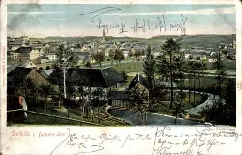 Ak Selblitz in Bayern, Stadtansicht, Kirche, Berge