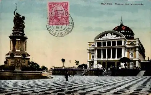 Ak Manaos Brasilien, Theatro com Monumento, Theater