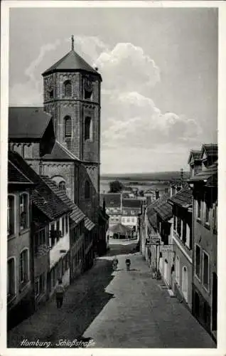 Ak Homburg im Saarpfalz Kreis, Blick in die Schlossbergstraße, Bäckerei Jakob Rubla, Kirchturm