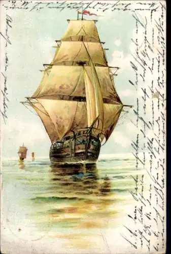 Litho Segelschiff auf offenem Meer