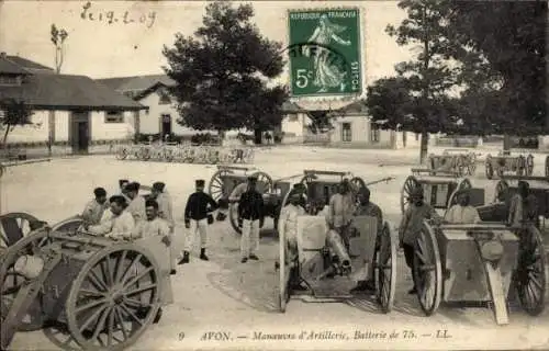 Ak Avon Seine et Marne, Manoeuvre d'Artillerie, Batterie de 75