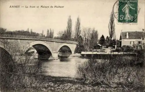 Ak Annet Seine et Marne, Le Pont et Maison du Pêcheur