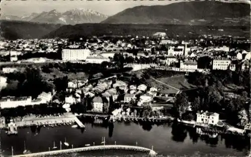 Ak Thonon les Bains Haute Savoie, vue arienne, le port, la ville, les Monts du Chablais