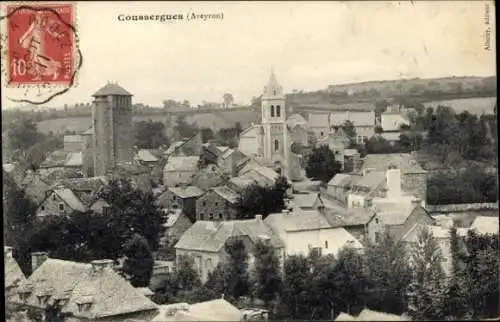 Ak Coussergues Aveyron, Teilansicht, Kirche