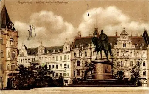 Ak Magdeburg, Markt mit Kaiser Wilhelm Denkmal