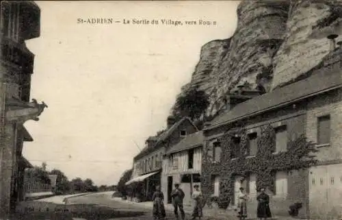 Ak Bosc Guérard Saint Adrien Seine Maritime, Dorfausgang