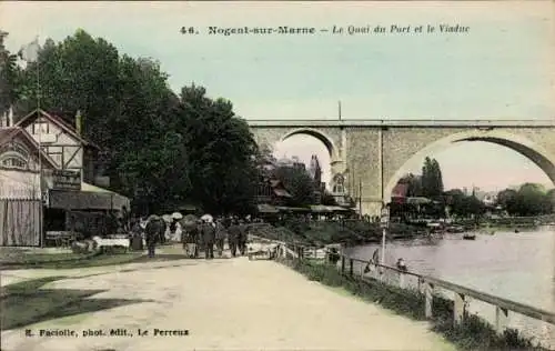 Ak Nogent sur Marne Val de Marne, Quai du Port, Viaduc