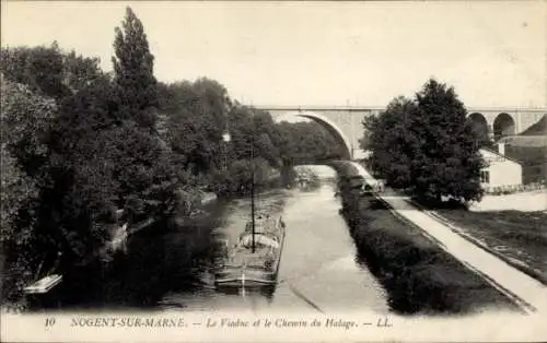 Ak Nogent sur Marne Val de Marne, Viaduc, Chemin du Halage