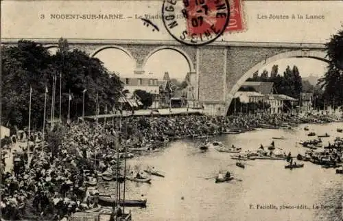 Ak Nogent sur Marne Val de Marne, Viaduc, Les Joutes a la Lance