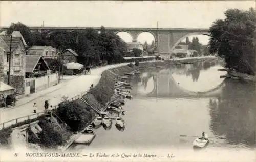 Ak Nogent sur Marne Val de Marne, Viaduc, Quai