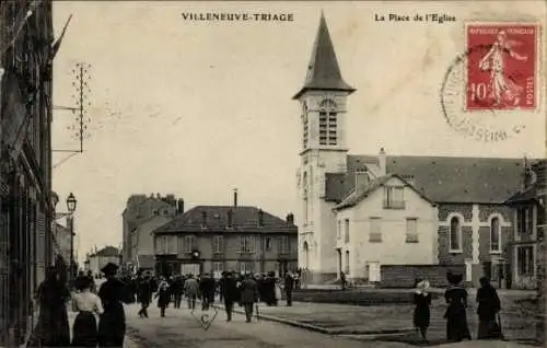 Ak Villeneuve Triage Val de Marne, Kirchplatz