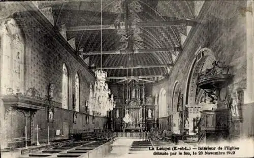 Ak La Loupe Eure et Loir, Interieur de l'Eglise detruite par le feu 1929