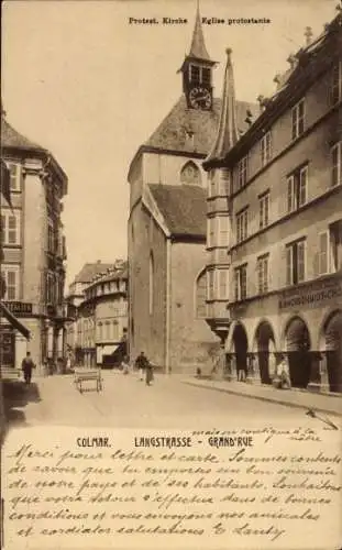 Ak Colmar Kolmar Alsace Haut Rhin, Grand'Rue, Kirche