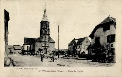 Ak Wittelsheim Elsass Haut Rhin, Kirchplatz