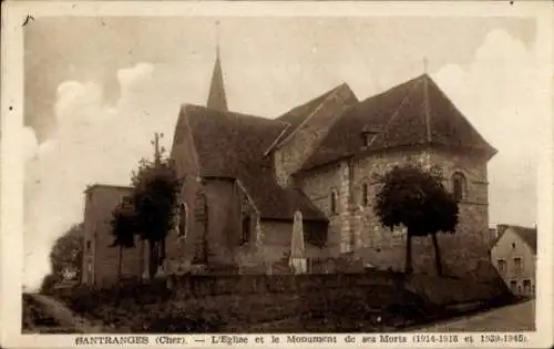 Ak Santranges Cher, Kirche, Denkmal ihrer Toten