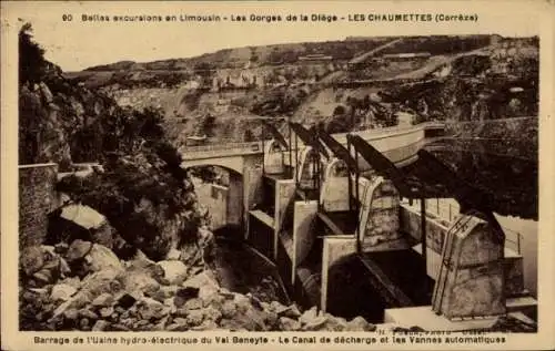 Ak Chaumettes Corrèze, Diege Gorges, Staudamm des Wasserkraftwerks