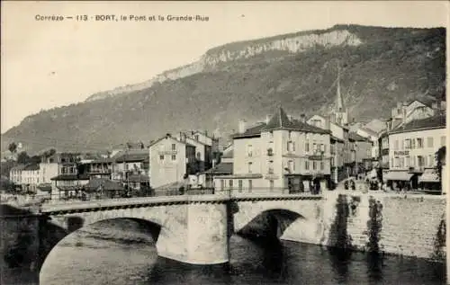 Ak Bort Les Orgues Corrèze Frankreich, Pont, Grande Rue