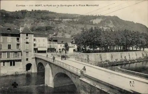 Ak Bort Les Orgues Corrèze Frankreich, Pont, Place Marmontel