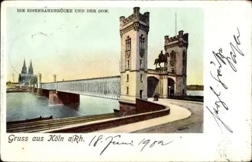 Ak Köln am Rhein, Eisenbahnbrücke, Dom
