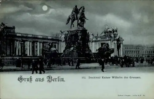 Mondschein Ak Berlin Mitte, Denkmal Kaiser Wilhelm des Großen