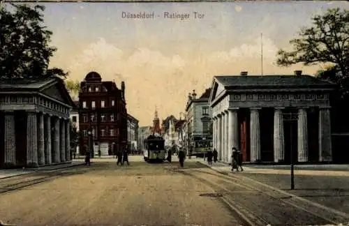 Ak Düsseldorf am Rhein, Ratinger Tor, Straßenbahn