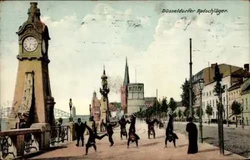 Ak Düsseldorf am Rhein, Uferansicht, Radschläger