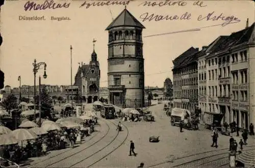 Ak Düsseldorf am Rhein, Burgplatz, Straßenbahn