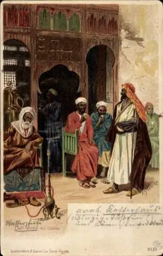 Künstler Litho Franke, Cairo Kairo Ägypten, Gäste am arabischen Café