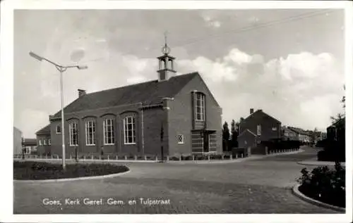 Ak Goes Zeeland Niederlande, Kirche und Tulpstraat