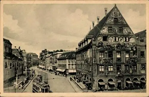 Ak Augsburg in Schwaben, Weberhaus, Bürgermeister-Fischerstraße, Straßenbahn