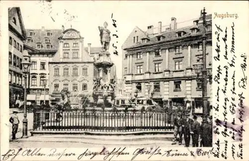 Ak Augsburg in Schwaben, Merkurbrunnen, Teilansicht