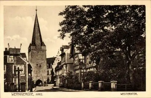 Ak Wernigerode im Harz, Teilansicht, Westerntor