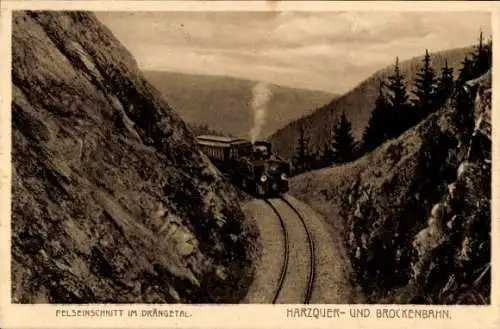 Ak Hasserode Wernigerode im Harz, Drengetal, Drängetal, Harzquer- und Brockenbahn