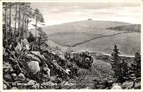 Ak Brocken im Harz, Die Brockenbahn am Eckerloch