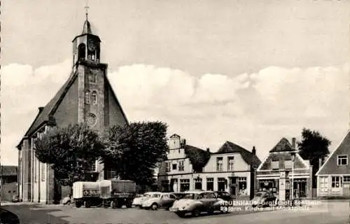 Ak Neuenhaus Grafschaft Bentheim, Reform. Kirche mit Marktplatz