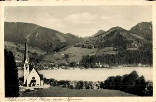 Ak Bad Wiessee in Oberbayern, Panorama gegen Tegernsee, Kirche