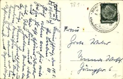 Ak Braunschweig in Niedersachsen, Mummelhaus, Eulenspiegelbrunnen, Gedicht