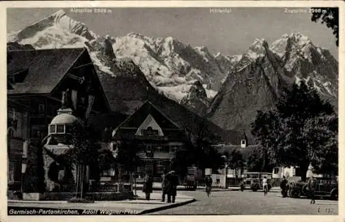 Ak Garmisch Partenkirchen in Oberbayern, Adolf Wagner-Platz, Alpspitze, Höllental, Zugspitze