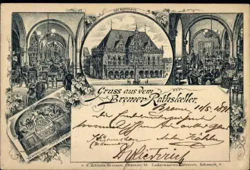 Litho Hansestadt Bremen, Ratskeller, Innenansicht, Rathaus