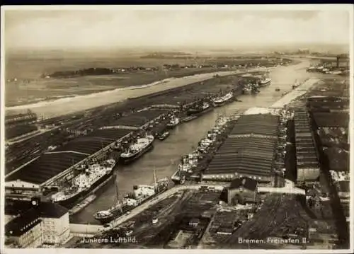 Ak Hansestadt Bremen, Freihafen II., Luftbild