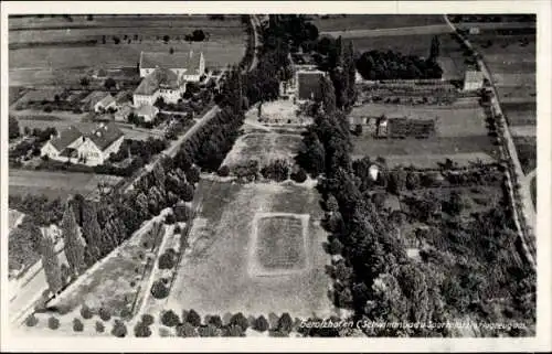 Ak Gerolzhofen in Unterfranken, Fliegeraufnahme, Schwimmbad, Sportplatz