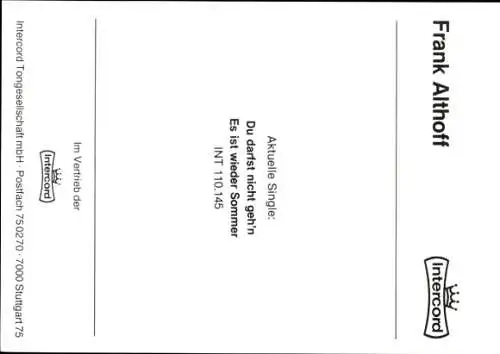 Ak Sänger Frank Althoff, Portrait, Autogramm